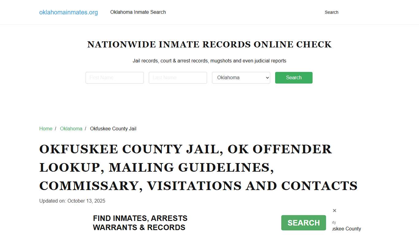 Okfuskee County Jail, OK: Inmate Search Options, Visitations, Contacts